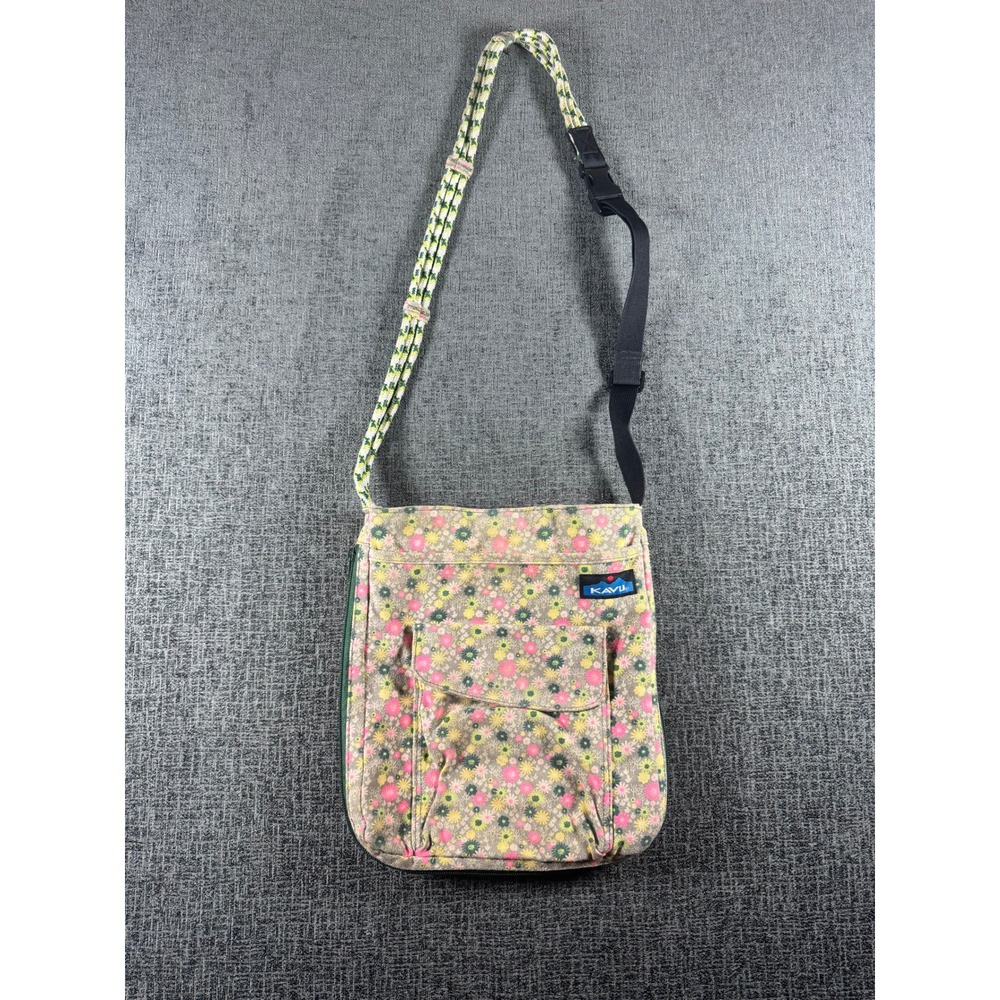 Kavu‎ Sidewinder Crossbody Bag Floral Canvas Rope Strap Pink Yellow Green Purse